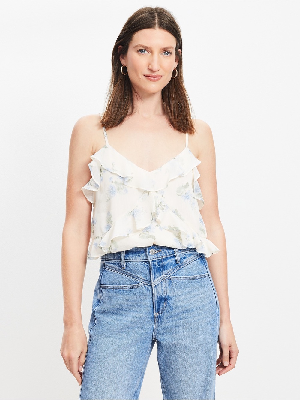 Loft floral chiffon ruffle cami
